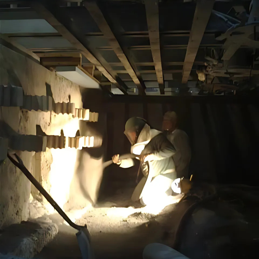 The Empire Solutions team shoots gunite inside of a furnace.