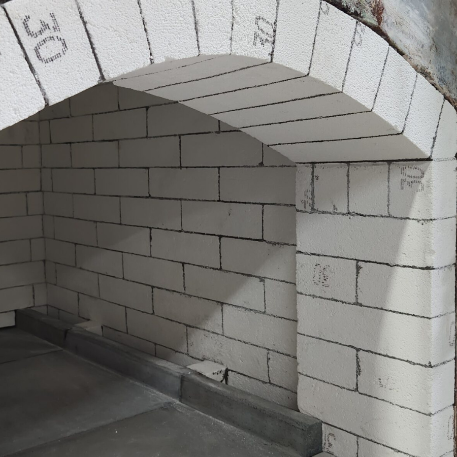 A retrofitted furnace lined with new firebrick